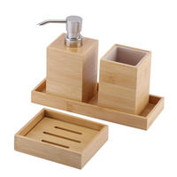Ensemble d'accessoires de salle de bain en bambou de luxe, 3 pièces, naturel, écologique, support rectangulaire, distributeur de savon, porte-brosse à dents, porte-savon