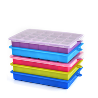 Grilles à glace, outil de bricolage, moule à glace en Silicone à 24 trous, bac à glaçons à pression facile pour enfants avec couvercle, Cube carré