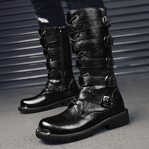 Botas de Motocicleta para Hombre, Estilo Punk Heavy Metal, Cuatro Estaciones, Talla Grande, Retro, Versátiles, a la Moda, para Trabajo - Product Image 4