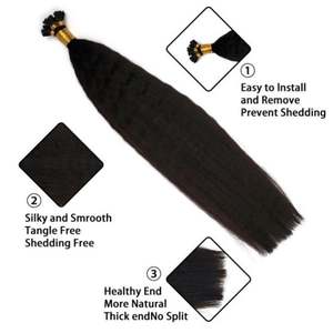 Amygirl Venta al por mayor Kinky Straight Virgin Brazilian Hair I Tip Extensiones de cabello Keratin Micro Link Extensiones de cabello - Product Image 3