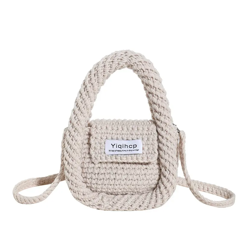 Korean Winter Fashion Hot Selling Simple Casual Knitted Handbag Custom Handmade Crochet Mini Underarm Purse