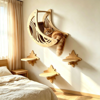 Décoration d'intérieur : Ensemble d'étagères murales en bois pour chats, motif lune et étoile, plateforme flottante murale pour chats, mobilier mural pour animaux de compagnie