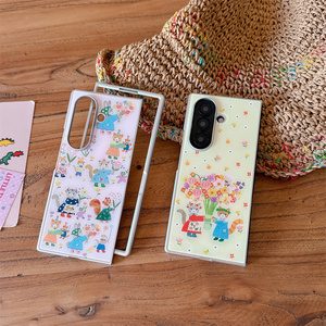 Custodia Protettiva per Cellulare Samsung <span class=keywords><strong>Galaxy</strong></span> Z Fold 7 6 in Vetro con Motivo Pastorale, Fiabesco, Floreale, Gatto e Coniglio, Stile <span class=keywords><strong>Cartone</strong></span> <span class=keywords><strong>Animato</strong></span>, Accogliente - Product Image 1