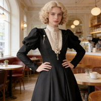 Robe gothique victorienne noire Lolita OP, élégante, rétro, costume de cosplay, robe de soirée formelle vintage pour femmes