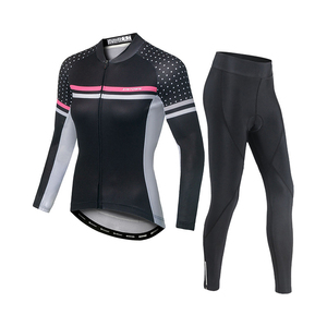 Nouvel arrivage : Ensemble de maillot de cyclisme personnalisé pour femme, manches longues, respirant et léger, avec short rembourré et poches arrière - Product Image 2