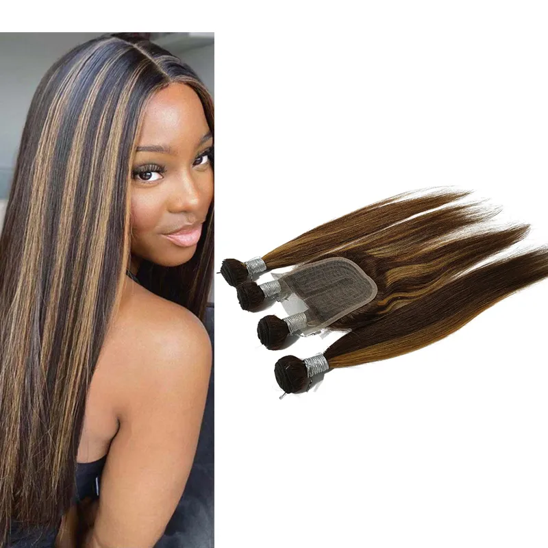 P4/27 Packet Hair Brazil 4 bundles+4*4 Closure Grade 10A 100% Raw Virgin Malaysian Indian Bundle Weave Human Hair with Closure