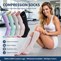 Chaussettes de compression pour femmes, plusieurs couleurs disponibles, hauteur genou, usage quotidien, logo personnalisé accepté, vert, 15-20 mmHg