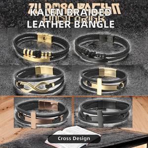 Bracelet KALEN à fermoir magnétique en acier inoxydable tressé, breloques multicouches, croix, infini, boule, religieux, judaïsme, plaqué or IP - Product Image 2