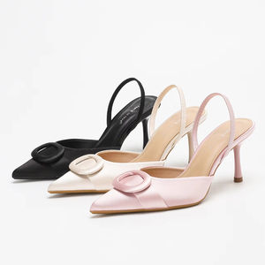 Venta caliente otoño punta estrecha tacón fino elegante satén Slingbacks <span class=keywords><strong>sandalias</strong></span> verano Mujer moda <span class=keywords><strong>Sandalias</strong></span> de tacón alto - Product Image 2