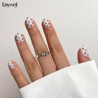 Easywell 30 faux ongles courts Xs-squoval à pois, réutilisables, brillants, faux ongles complets, ongles en gel de luxe, à presser pour les filles