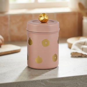 Boîte alimentaire ronde rose avec points dorés et couvercle, design moderne, en acier inoxydable - Product Image 3