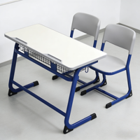 Fournisseur de mobilier scolaire pour l'école primaire, chaise d'école traditionnelle en métal double bleu/gris, ensemble table et chaise pour étudiants