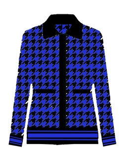 Custom OEM ODM produttore maglione da donna lavorato a maglia in <span class=keywords><strong>oro</strong></span> reale blu vecchia scuola <span class=keywords><strong>Cardigan</strong></span> classico - Product Image 3