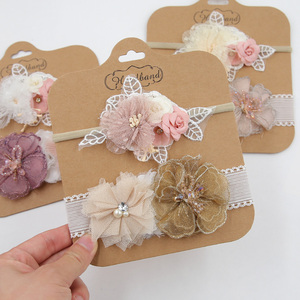 Bandeau en nylon à fleurs en dentelle de <span class=keywords><strong>luxe</strong></span> vintage Accessoires pour cheveux de bébé 2 ensembles de bandeaux élastiques souples pour bébés filles - Product Image 4