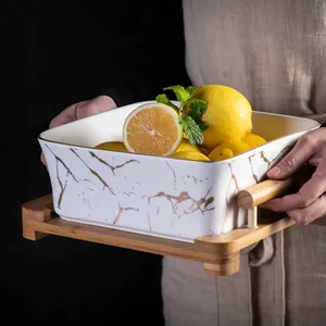 Высококачественная Роскошная большая миска для супа, фруктов, салата, керамическая мраморная сервировочная миска для смешивания салата с подставкой, 2021