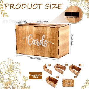 Cross-border wooden <b>wedding</b> <b>card</b> <b>box</b> with slots, creative storage for wooden <b>wedding</b> <b>cards</b>, vintage decorative party gift <b>card</b> - Product Image 4
