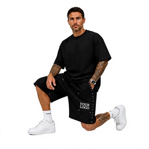 Personalized Logo <b>Men's</b> Oversized T-Shirt and Cargo Shorts 2-Piece Set For <b>Men</b> Casual Wear Summer Cargo Shorts Set - Product Image 2