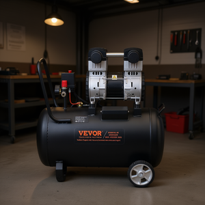 Compresor de Aire Horizontal Vevor de 15 Galones y 90 Psi, Sin Aceite, Portátil, Industrial, Alimentado por Corriente Alterna, 1450W, 220V - Product Image 2