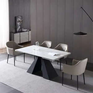 Moderna sala de comedor muebles de piedra superior mesa de comedor extensible con acero al carbono de la pierna