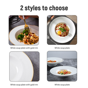 <span class=keywords><strong>Platos</strong></span> Hondos de Porcelana China <span class=keywords><strong>para</strong></span> <span class=keywords><strong>Pasta</strong></span>, con Borde Dorado, Color Blanco, <span class=keywords><strong>Platos</strong></span> Hondos Redondos de Cerámica con Borde Ancho <span class=keywords><strong>para</strong></span> Restaurante - Product Image 4