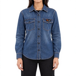 Camisas de mezclilla premium para mujer, camisas vaqueras con botones, tops casuales de manga larga, lavados personalizados, 100% algodón, vintage, elásticas en 4 direcciones - Product Image 1