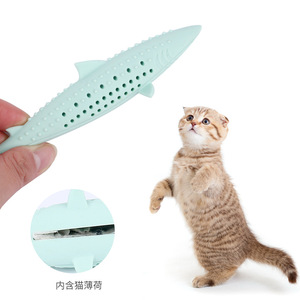 Juguete de hierba gatera de silicona para gatos, dientes molares para pescado, limpieza interactiva, cepillo de dientes, pescado - Product Image 1