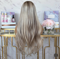 Pelucas de Cabello Humano con Frente de Encaje para Mujer, Color Gris Ceniza con Mechas Rubias y Raíz Oscura, Pelucas con Frente de Encaje Transparente 13x4, de 12 a 30 Pulgadas