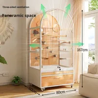 Cage à oiseaux moderne en bois massif, grande et luxueuse, fermeture à bouton, verre transparent anti-éclaboussures, écologique, pour usage domestique et extérieur, sans assemblage