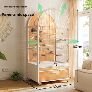 Gabbia per Uccelli Grande e Lussuosa in Legno Massello, Chiusura a Bottone, Vetro Trasparente Anti-Spruzzo, Ecologica per Uso Interno ed Esterno, Nessun Montaggio Richiesto - Product Image 3