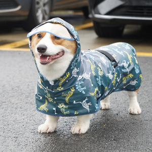 เสื้อกันฝนกันน้ำคอร์กี้พร้อมผ้าคลุมท้องลายไดโนเสาร์ขนาดกลางเสื้อผ้าสัตว์เลี้ยงทุกฤดูกาล - Product Image 1