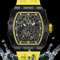 Montre à quartz pour homme avec cadran ajouré, boîtier en alliage noir, chronomètre multifonctionnel avec résistance à l'eau pour une utilisation sportive