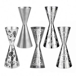 จิกเกอร์บาร์ค็อกเทลแบบสลักลาย ขนาด 1 ออนซ์/2 ออนซ์ ยี่ห้อ Mr.Slim ผลิตจากสแตนเลส 304 สำหรับบาร์เทนเดอร์ พร้อมขีดบอกปริมาตร - Product Image 1