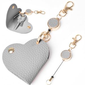 Stretchable Reel Holder Heart Keyring Car Wrap Portable Leather Pendant Motorcycle <b>Key</b> Storage - Product Image 1