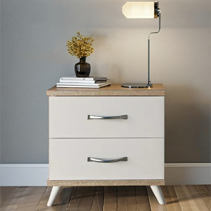 Table de chevet moderne blanche à 2 tiroirs avec charge sans fil, fonctionnalités intelligentes, table de chevet minimaliste de luxe pour la décoration de la chambre à coucher - Product Image 6