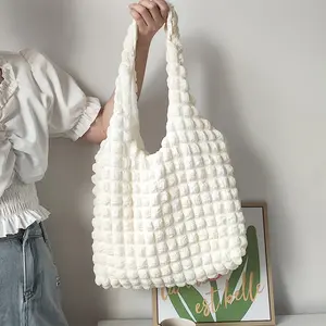 chiffon ins trendy Waffle lattice handbag sling adolescent teenagers young girls unisex handmade college campus school bags