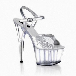 Chaussures de mariée à talons hauts de 17 cm en argent, à bout ouvert, pour défilé de mode, chaussures de marche pour mannequins, chaussures de soirée à paillettes pour femmes - Product Image 1
