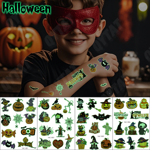 <span class=keywords><strong>Tatuaggi</strong></span> Temporanei per Bambini Halloween Luminosi Realistici Impermeabili Piccoli <span class=keywords><strong>Cartoni</strong></span> <span class=keywords><strong>Animati</strong></span> Fluorescenti Divertenti per Mani Braccia Viso - Product Image 1