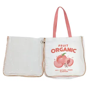फैशन पारदर्शी स्पष्ट उत्पाद पैकेजिंग बैग पीसी जेब के साथ पॉलिएस्टर कैनवास कंधे बैग