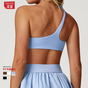 Sujetador deportivo para mujer, cuello asimétrico, un hombro, sin costuras, para fitness, baile, ejercicio, azul 9224 - Product Image 5