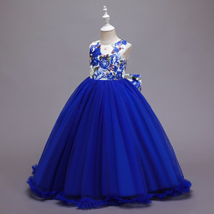Vestido largo de tul floral rojo para niñas, estilo princesa, disfraz para actuaciones en escenario. - Product Image 3