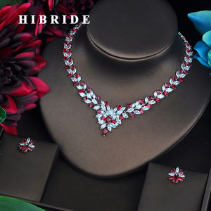 HIBRIDE perhiasan mewah Parure lembut wanita Set perhiasan kubik hijau berkilau kalung dan anting-anting Set panggung pesta Pagement hadiah N-477 - Product Image 3