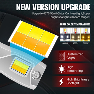 Nuevos Faros LED de Tres <span class=keywords><strong>Colores</strong></span> para Coche con Chip 4575 55mil, 200W 40000LM, Modelos H4 9005 H3 9012 880, Lámpara Antiniebla Canbus 6000K 4300K 3000K - Product Image 3