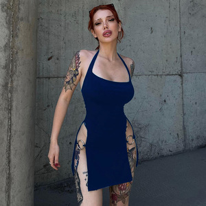 Vestido Mini Sexy con Espalda Descubierta King Mcgreen Star, Estilo Gótico, Aberturas Laterales, Estilo Punk Y2K, Vestido Halter con Aberturas, Estilo Grunge con Anillo en O para Mujer, para la Noche - Product Image 1