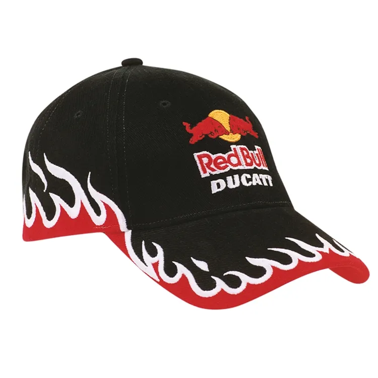 Custom Unique Flame Design Embroidery Baseball Cap of Sport Team hat Nascar NFL Formula 1 Sport Cap Professional Hat Factory