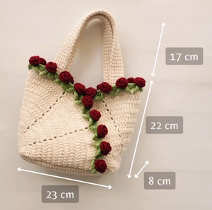 Sacs à fleurs en crochet faits à la main, tapis en coton tricotés à la main en forme de rose, transformés en accessoires de mode - Product Image 4