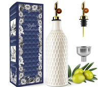 Bouteille Distributrice d'Huile d'Olive en Céramique pour Cuisine avec Bec Verseur à Gravité, Cruche à Huile Opaque de 19 oz avec Entonnoir, Vinaigre