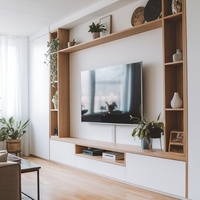 Meubles modulaires modernes en MDF avec panneaux décoratifs en noyer et kaki, personnalisables pour le rangement du salon