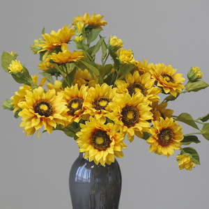 Flores de Girasol Artificiales al por Mayor IJ049, 5 Cabezas, Flores de Girasol de Seda Artificial Realistas para Decoración del Hogar, Bodas, Fiestas de Cumpleaños - Product Image 1