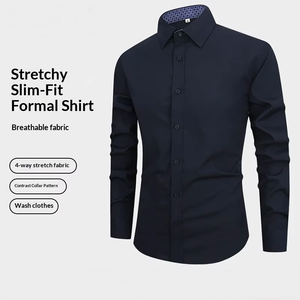 Camicia Casual da <span class=keywords><strong>Uomo</strong></span> Tinta Unita a Maniche Lunghe, Antipiega, Senza Bisogno di Stiratura, Bianca, Vestibilità <span class=keywords><strong>Slim</strong></span>, in Poliestere, <span class=keywords><strong>Abbigliamento</strong></span> Estivo da <span class=keywords><strong>Uomo</strong></span> - Product Image 2