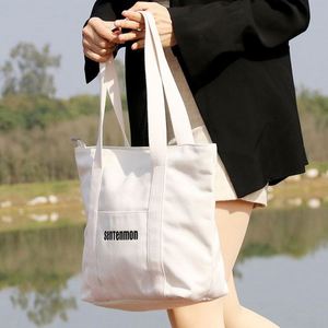 Customization Printed Nature Color Eco-friendly <b>Large</b> Capacity Reusable Heavy <b>Canvas</b> Tote <b>Bag</b> with Handle Extend to the Bottom a - Product Image 4